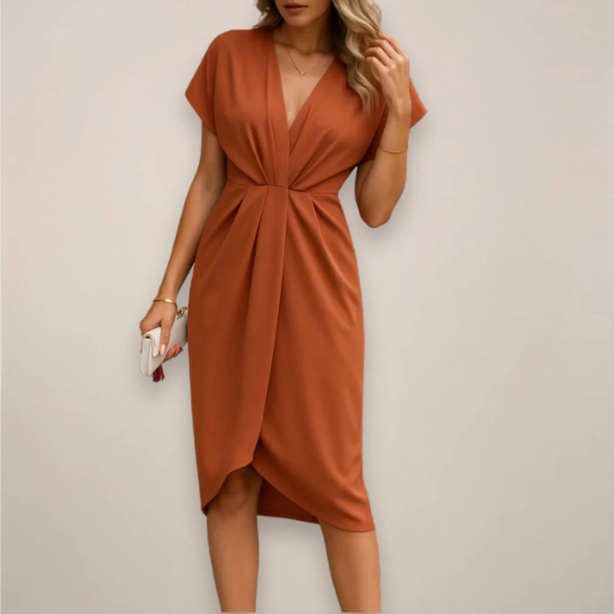 Talia Women's Wrap Midi Dress | Twist Front, Collar, Front Slit 2