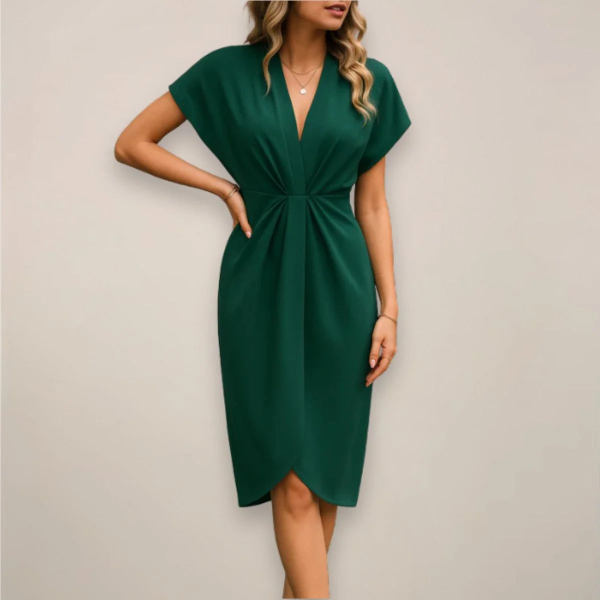 Talia Women's Wrap Midi Dress | Twist Front, Collar, Front Slit 3