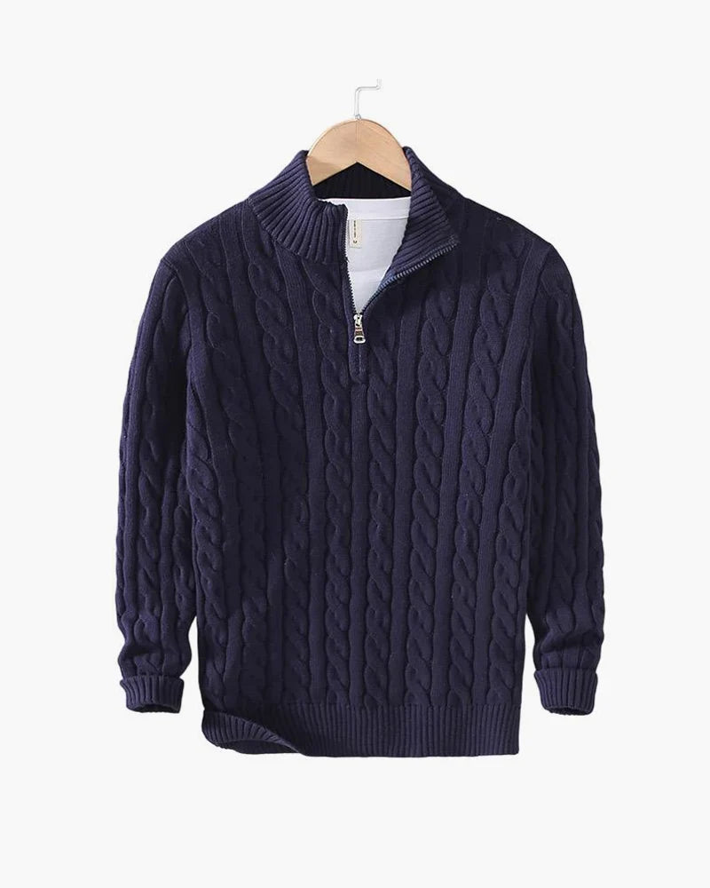 Talon Men's Half-Zip Sweater | Cable Knit Cotton Tailored Fit 0