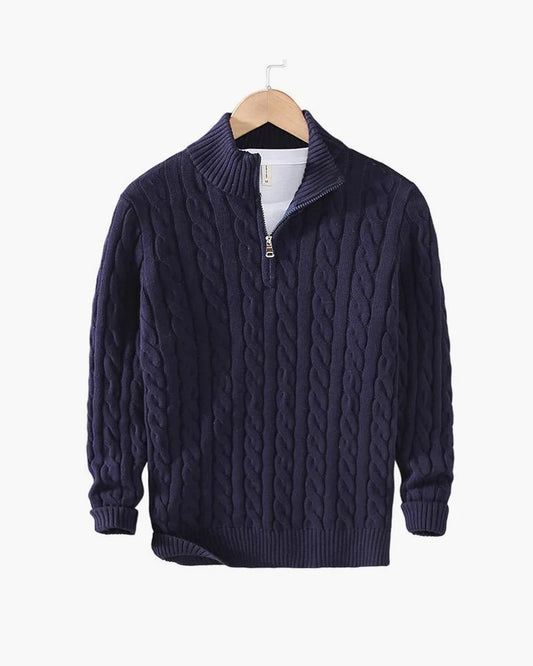Talon Men's Half-Zip Sweater | Cable Knit Cotton Tailored Fit 0