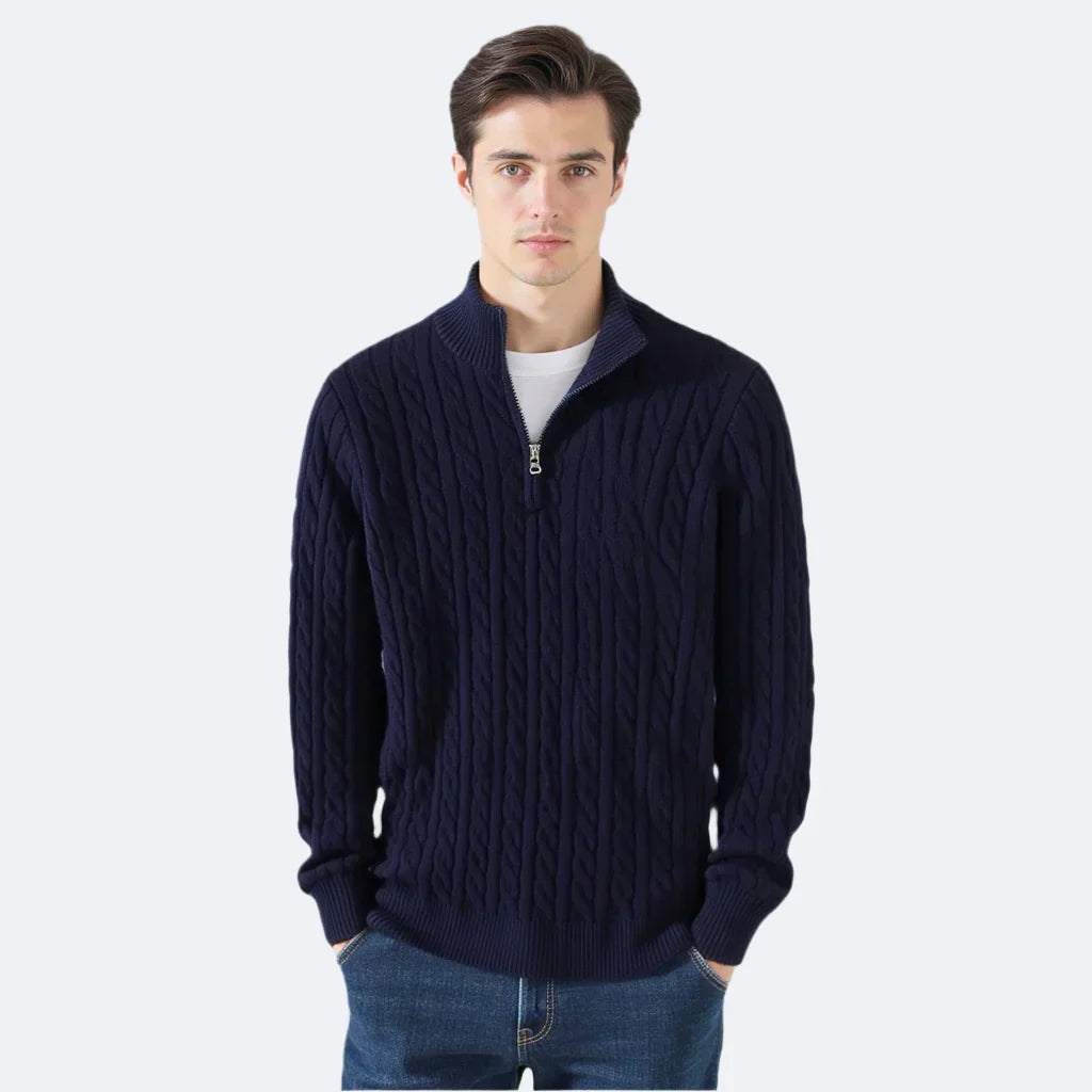 Talon Men's Half-Zip Sweater | Cable Knit Cotton Tailored Fit 1