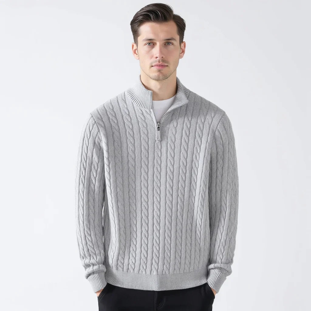 Talon Men's Half-Zip Sweater | Cable Knit Cotton Tailored Fit 3