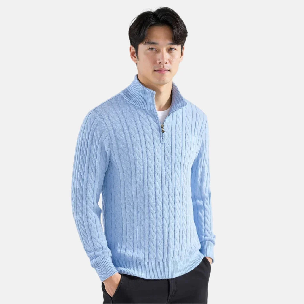 Talon Men's Half-Zip Sweater | Cable Knit Cotton Tailored Fit 5