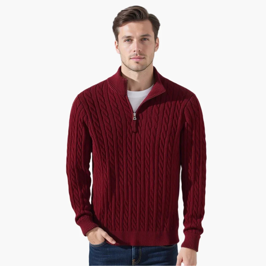 Talon Men's Half-Zip Sweater | Cable Knit Cotton Tailored Fit 7