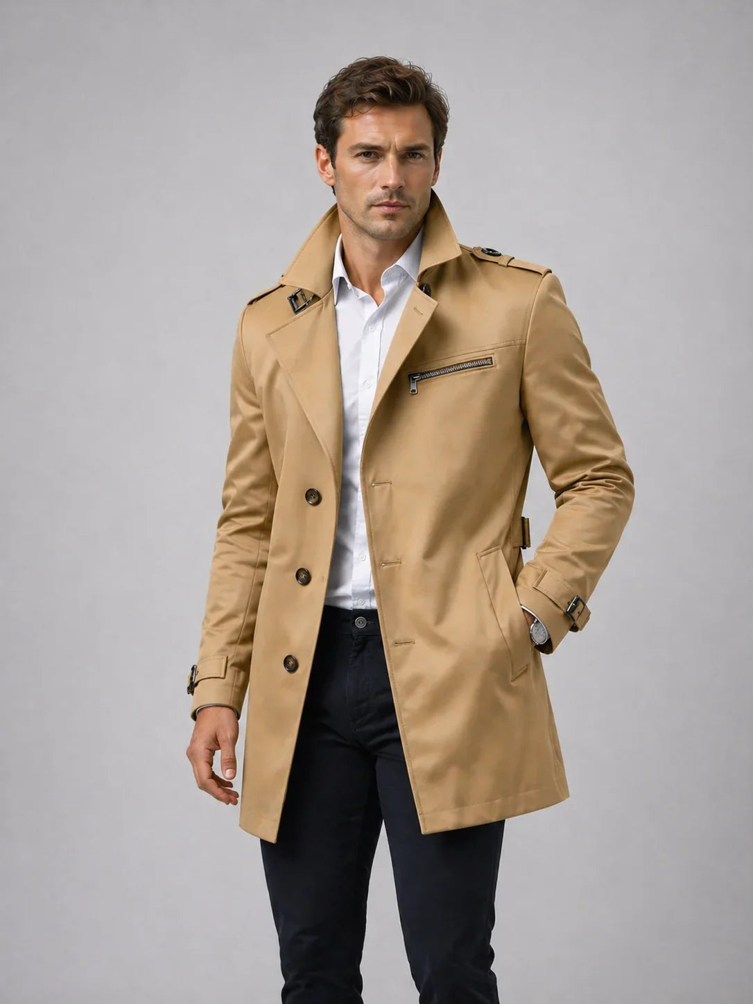 Talon Men's Trench Coat | Tailored Fit, Smooth Fabric, Belted Waist 4