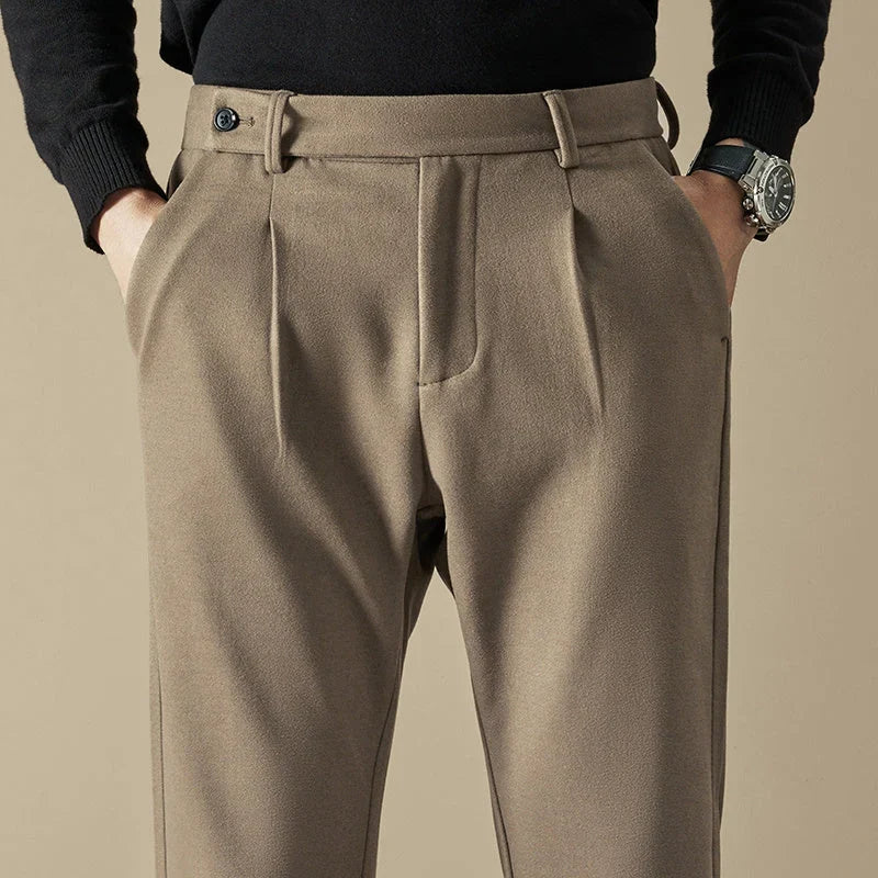 Vero Men's Tapered Trousers | Wool Blend, Pleated Design 0