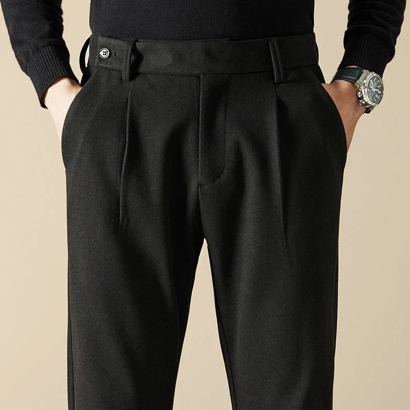 Vero Men's Tapered Trousers | Wool Blend, Pleated Design 1