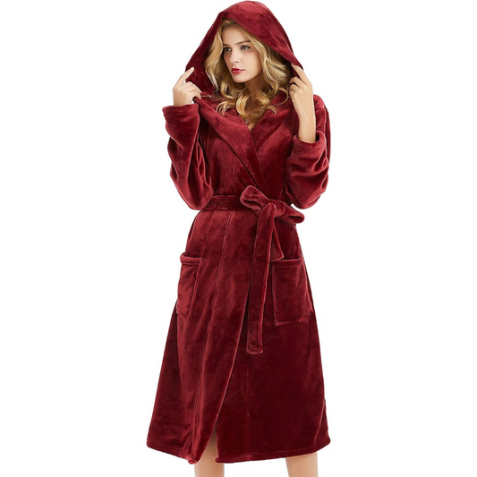 Vivid Women's Bathrobe | Hooded Fleece, Long Fit with Pockets 0