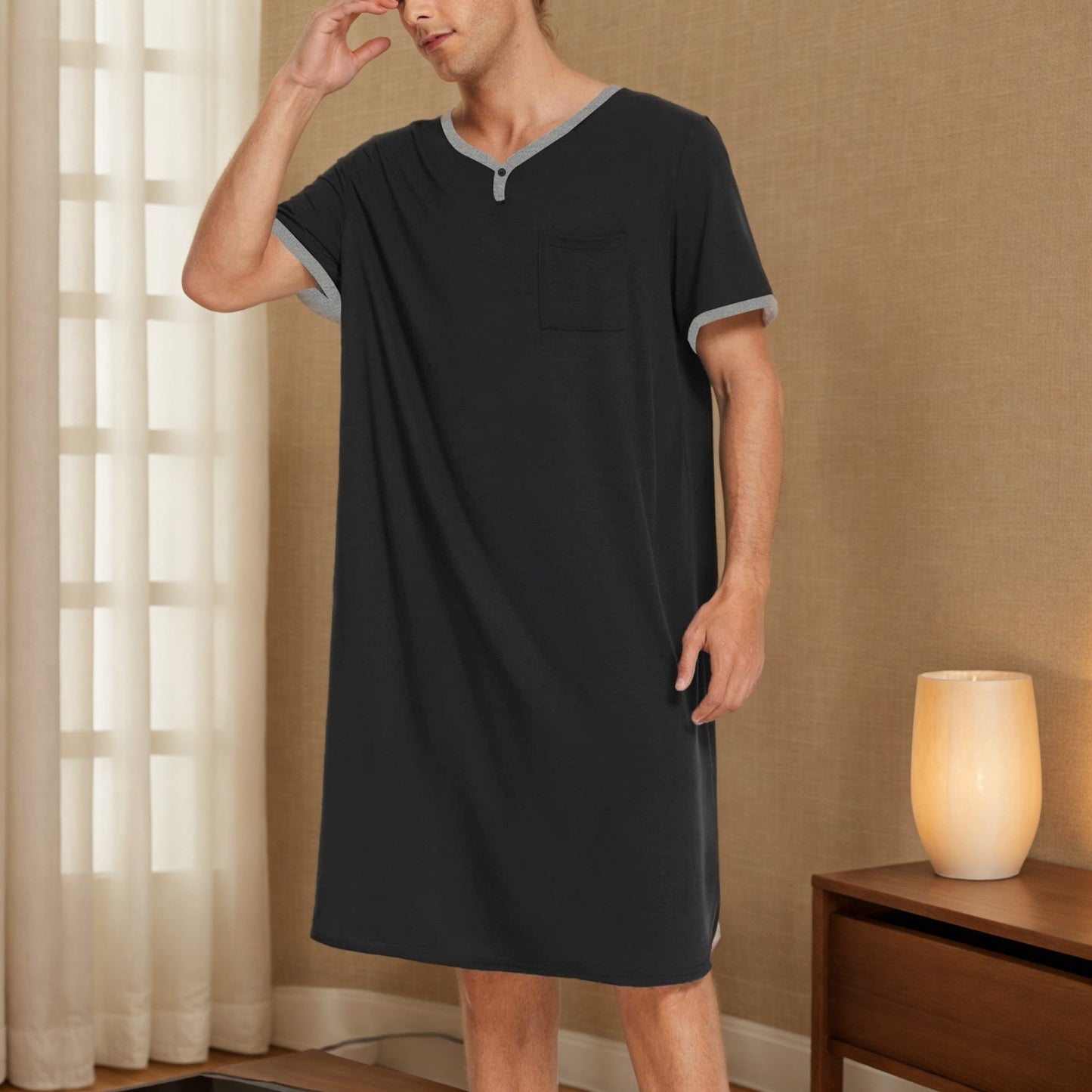 Wade Men's Night Dress | Breathable Cotton, Casual Comfort 4