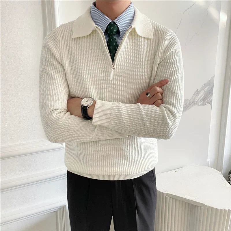 Warren Men's Polo Sweater | Waffle Knit Cotton, Zip Collar 0