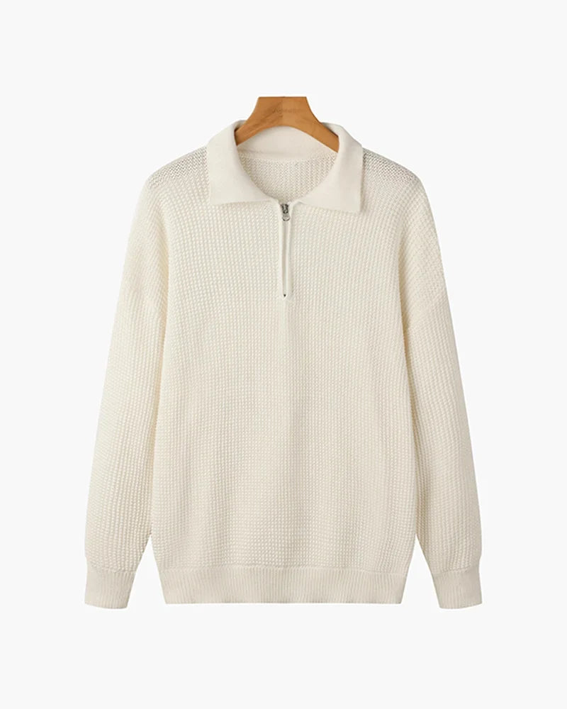Warren Men's Polo Sweater | Waffle Knit Cotton, Zip Collar 1