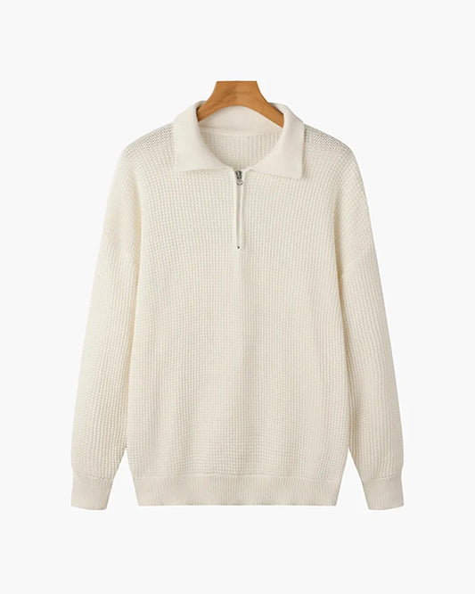 Warren Men's Polo Sweater | Waffle Knit Cotton, Zip Collar 1
