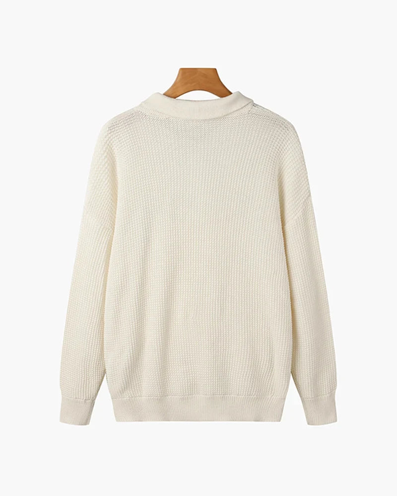 Warren Men's Polo Sweater | Waffle Knit Cotton, Zip Collar 2