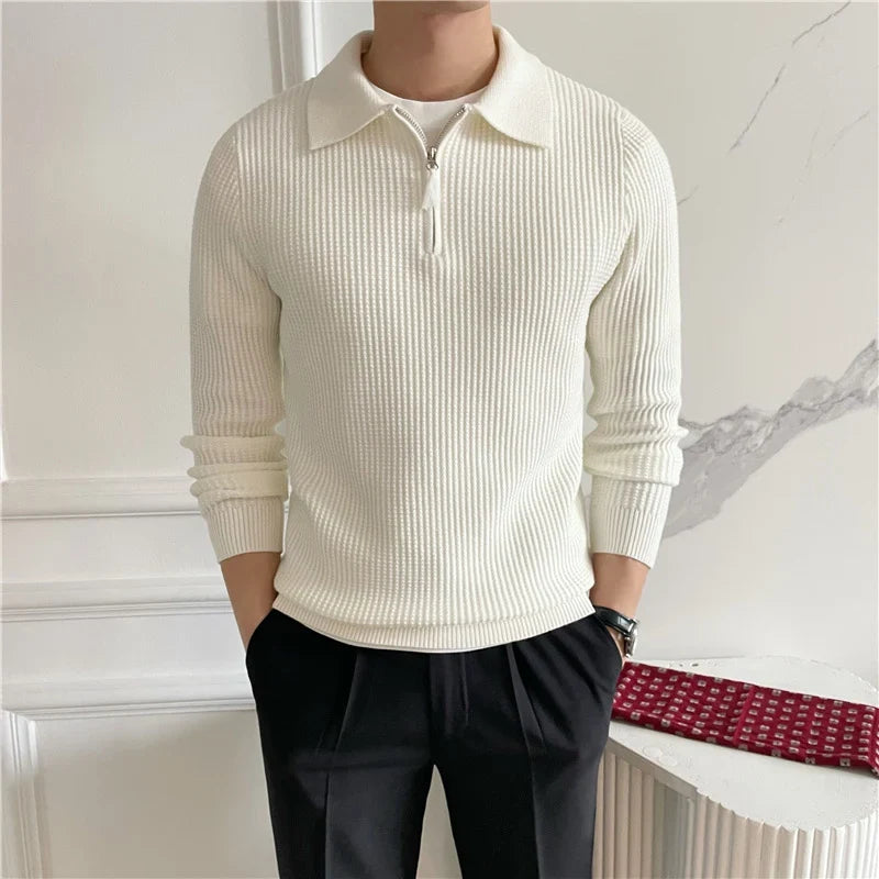 Warren Men's Polo Sweater | Waffle Knit Cotton, Zip Collar 3