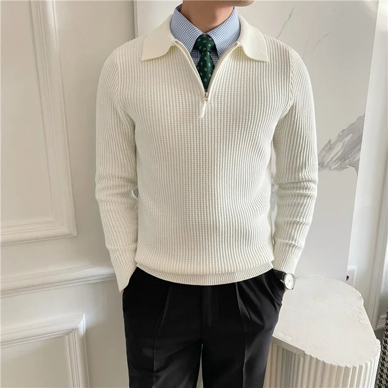Warren Men's Polo Sweater | Waffle Knit Cotton, Zip Collar 4