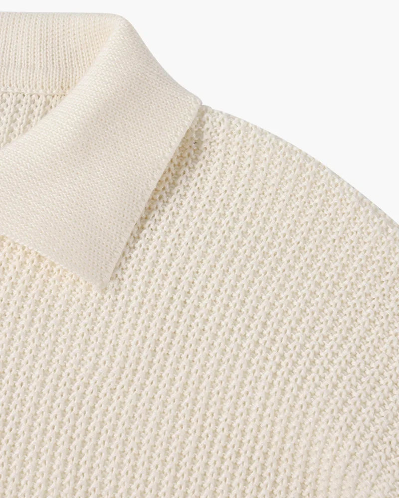 Warren Men's Polo Sweater | Waffle Knit Cotton, Zip Collar 5