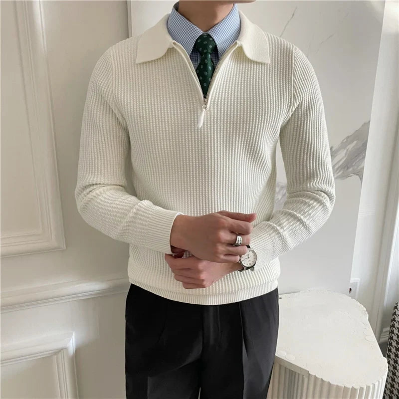 Warren Men's Polo Sweater | Waffle Knit Cotton, Zip Collar 6