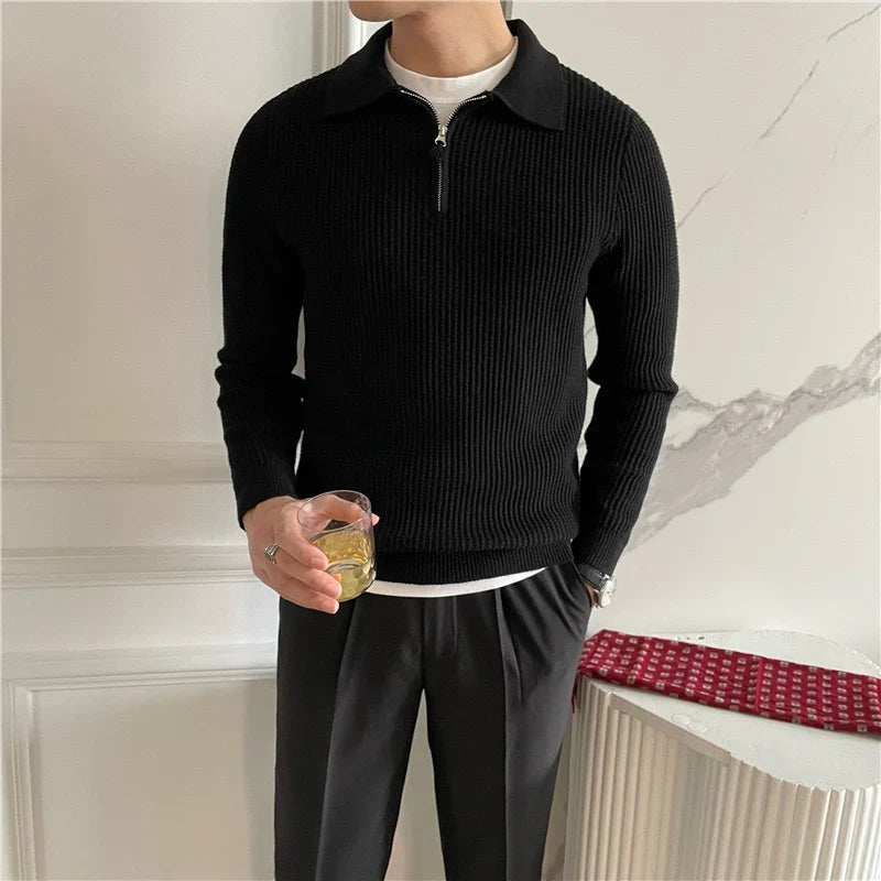 Warren Men's Polo Sweater | Waffle Knit Cotton, Zip Collar 8