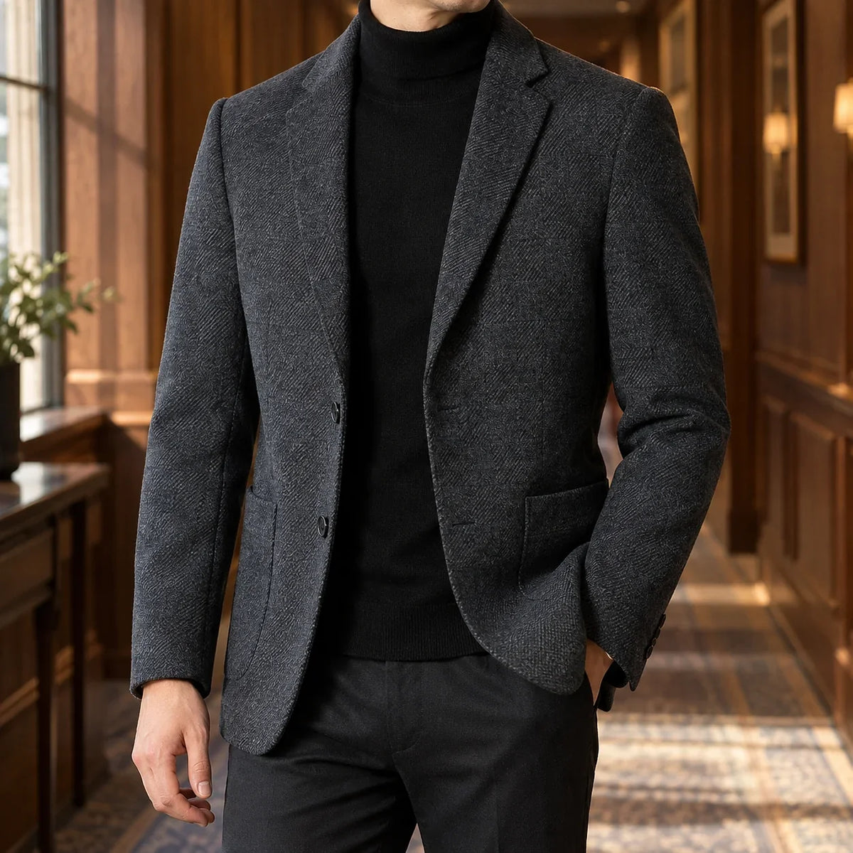 Warren Men's Wool-Look Blazer | Notch Lapels, Two-Button Front 0