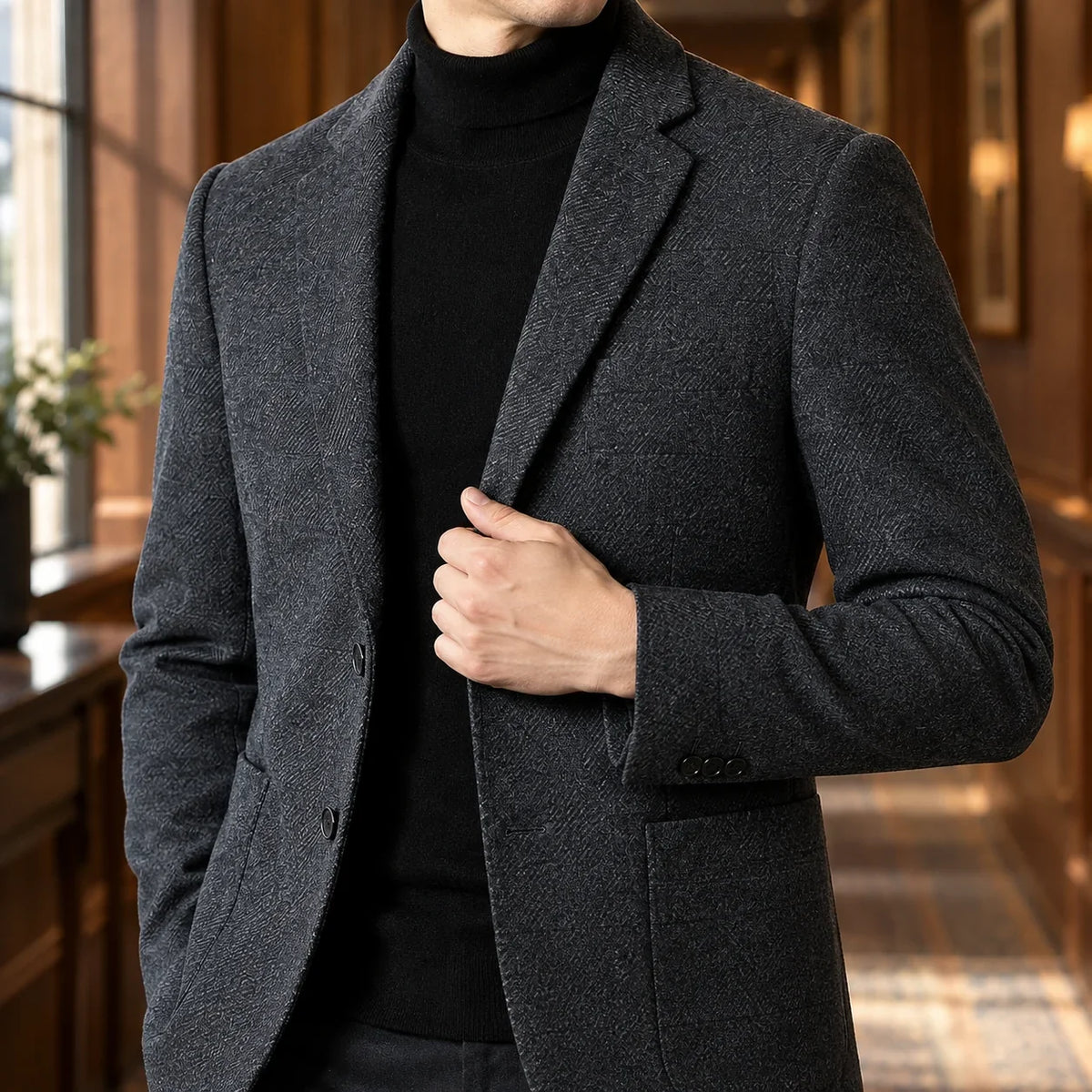 Warren Men's Wool-Look Blazer | Notch Lapels, Two-Button Front 1