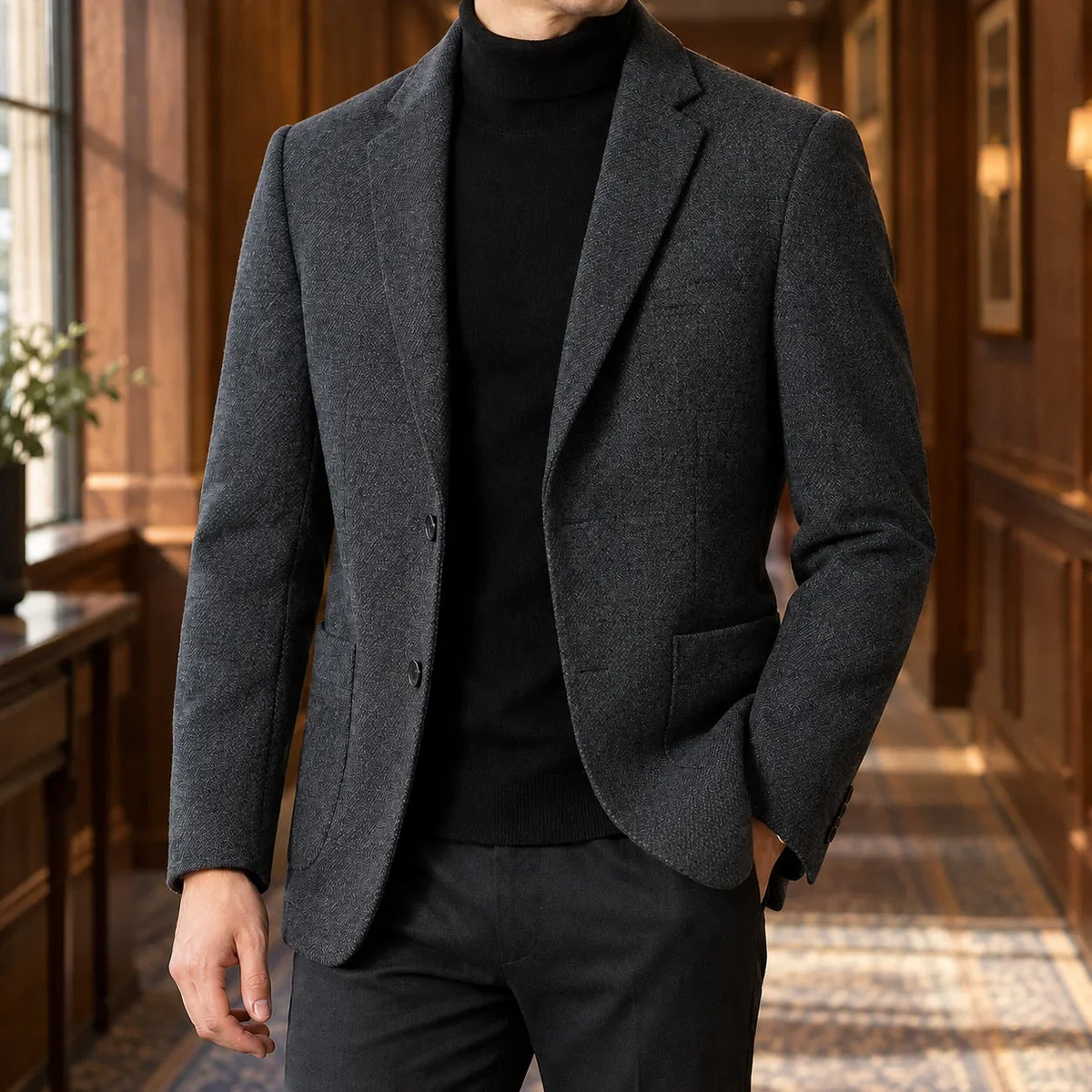Warren Men's Wool-Look Blazer | Notch Lapels, Two-Button Front 2
