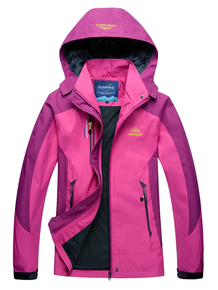 Waterproof Women's Rain Jacket with Adjustable Hood - Breathable and Warmly Lined - Long Women's Rain Jacket