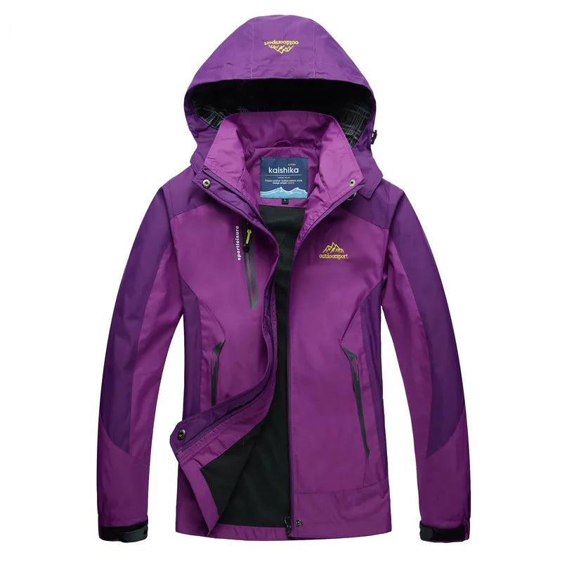 Waterproof Women's Rain Jacket with Adjustable Hood - Breathable and Warmly Lined - Long Women's Rain Jacket