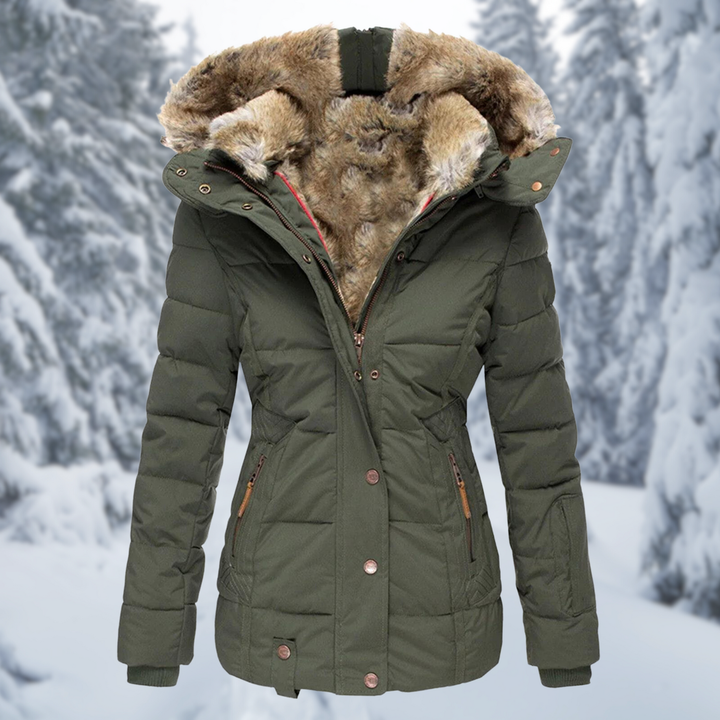 Wendy Ladies Winter Coat | Elegant Faux Fur Hood, Comfortable and Stylish