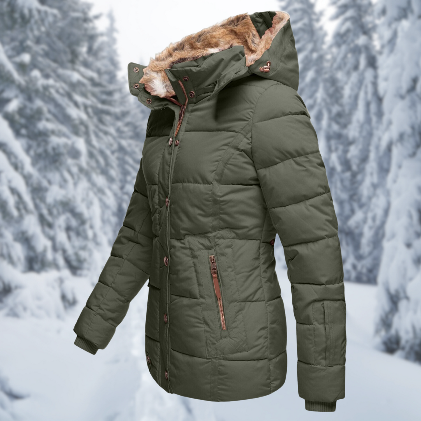 Wendy Ladies Winter Coat | Elegant Faux Fur Hood, Comfortable and Stylish