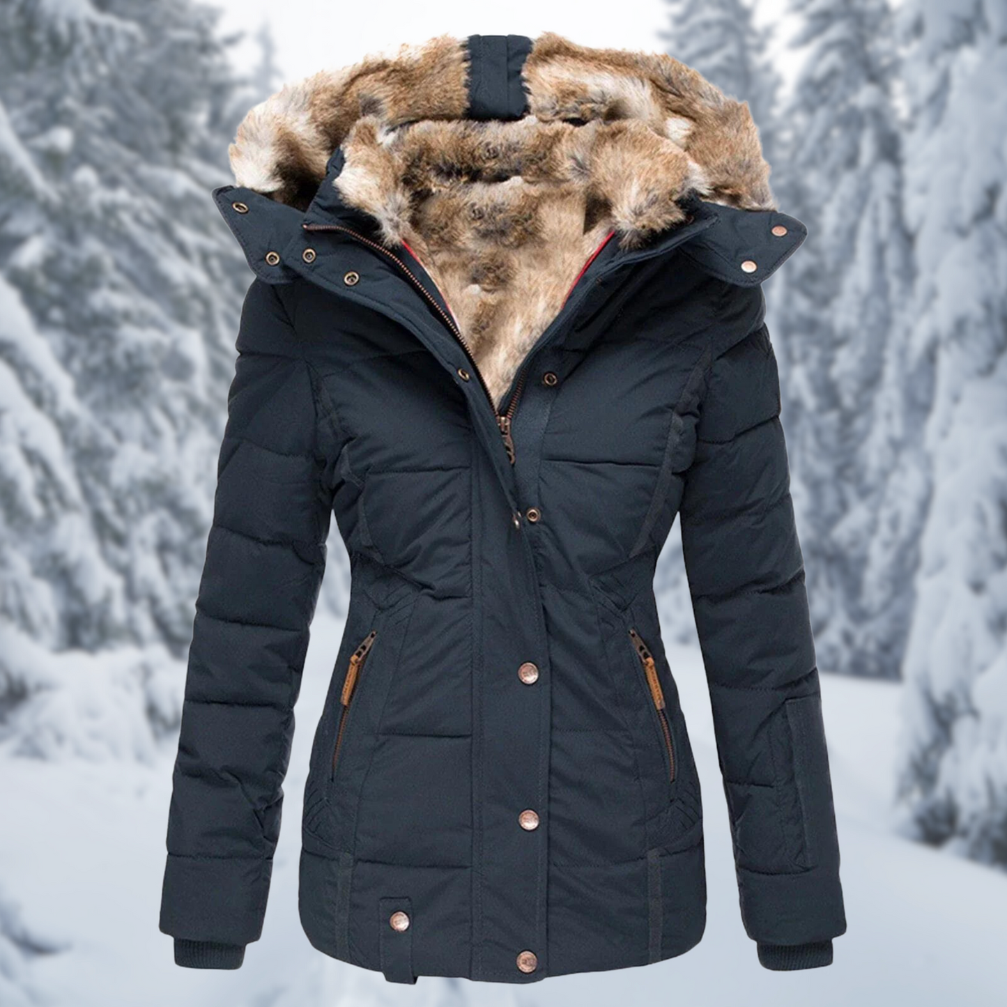 Wendy Ladies Winter Coat | Elegant Faux Fur Hood, Comfortable and Stylish
