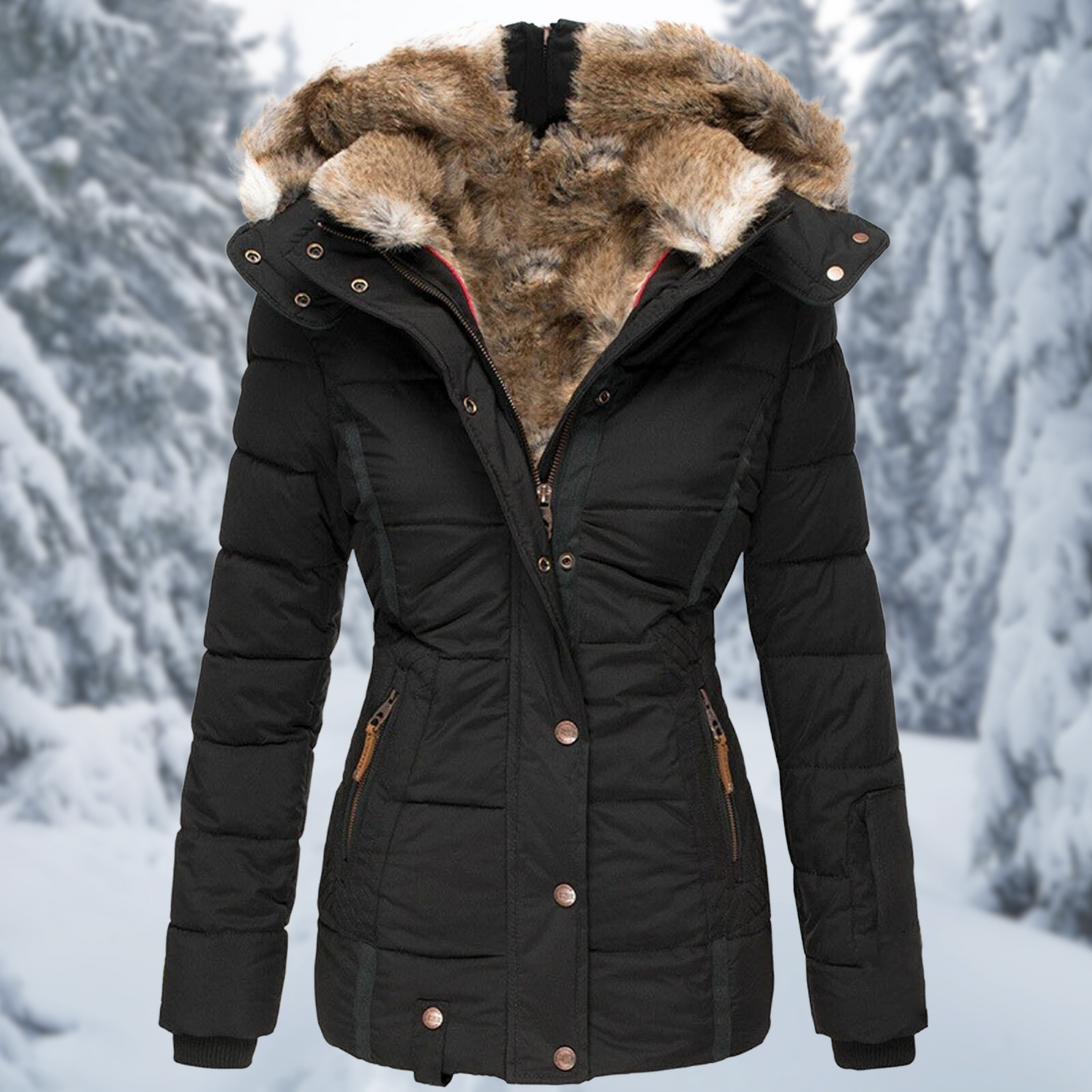 Wendy Ladies Winter Coat | Elegant Faux Fur Hood, Comfortable and Stylish