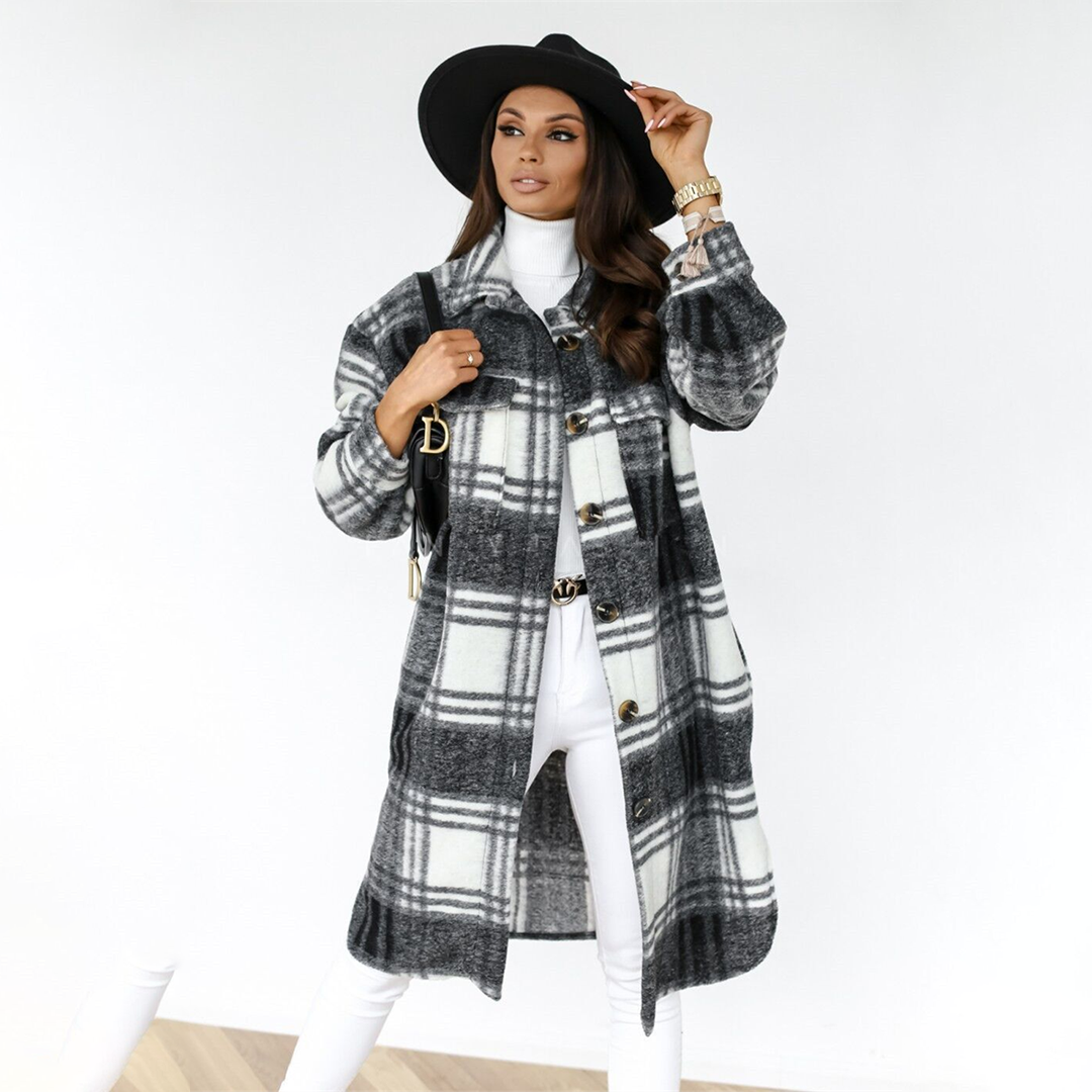 Willa Women's Trench Coat | Stylish Checked Design, Breathable Fabric 2