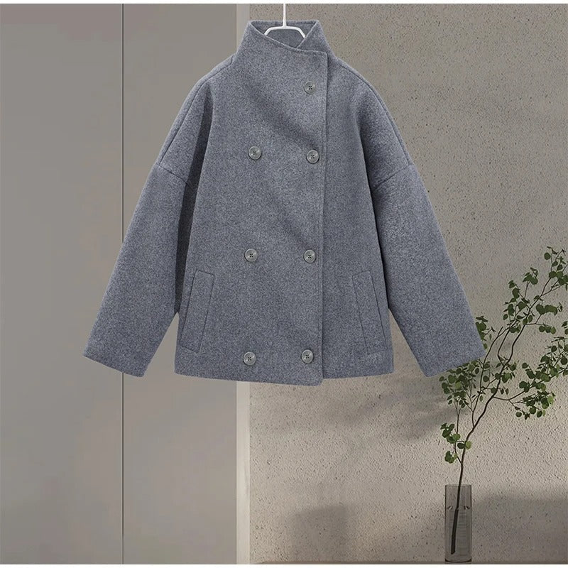Willa Women's Wool Blend Coat | High Collar, Double Button Closure 8