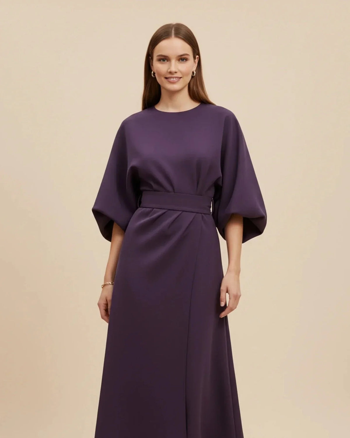 Willa Women's Wrap Midi Dress | Balloon Sleeves, Tie Belt 1