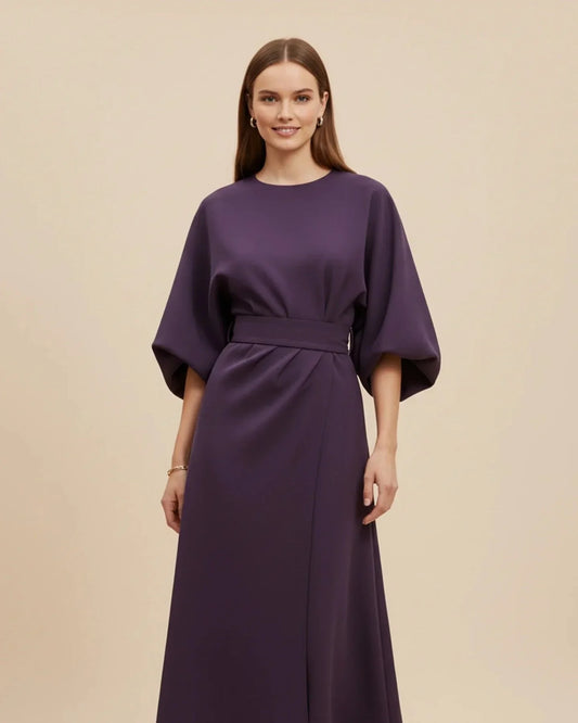 Willa Women's Wrap Midi Dress | Balloon Sleeves, Tie Belt 1