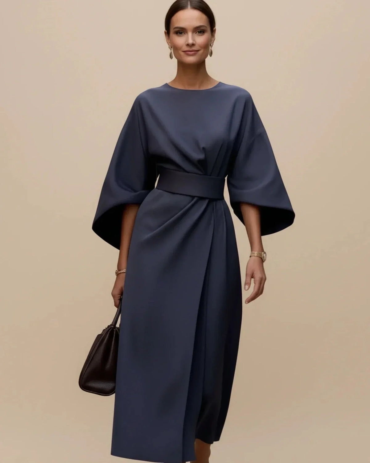 Willa Women's Wrap Midi Dress | Balloon Sleeves, Tie Belt 2