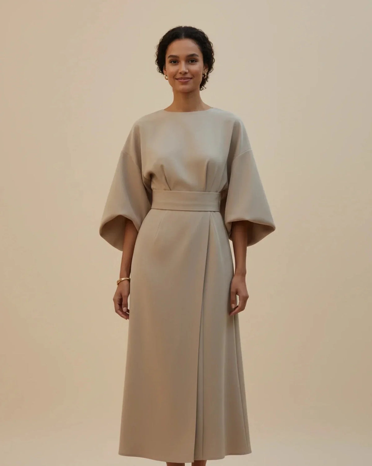 Willa Women's Wrap Midi Dress | Balloon Sleeves, Tie Belt 3