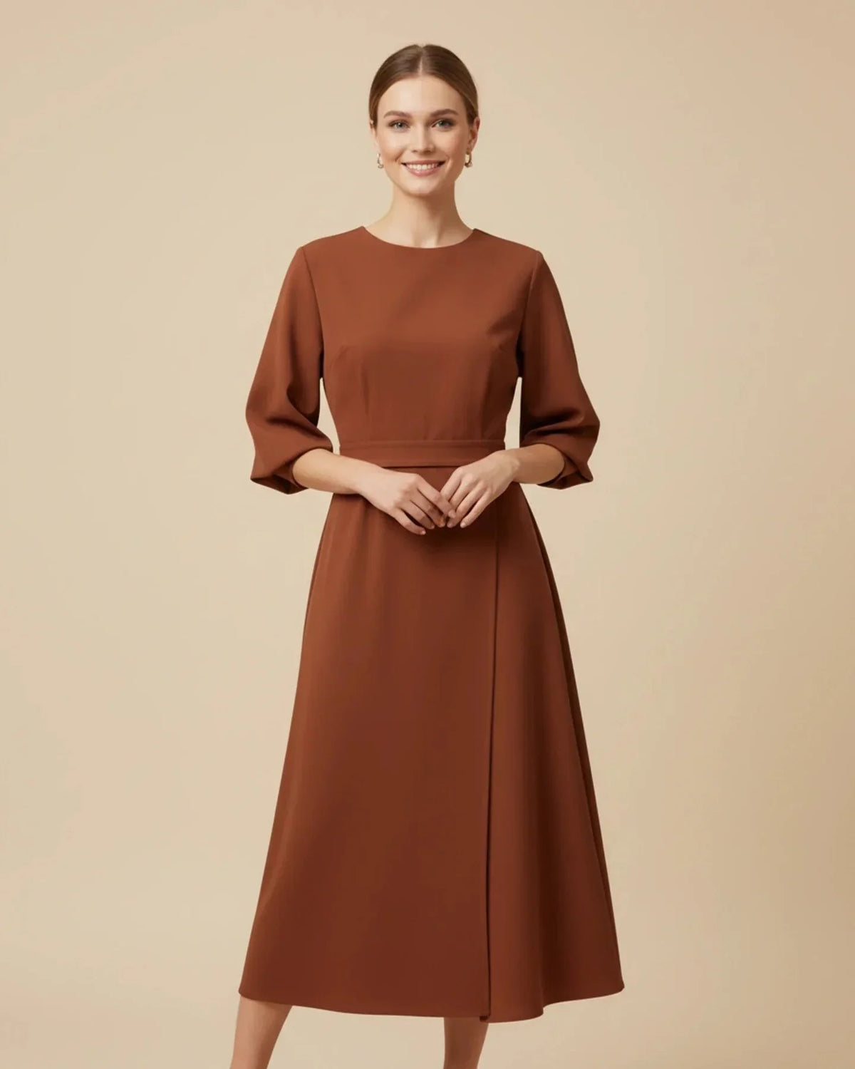 Willa Women's Wrap Midi Dress | Balloon Sleeves, Tie Belt 5