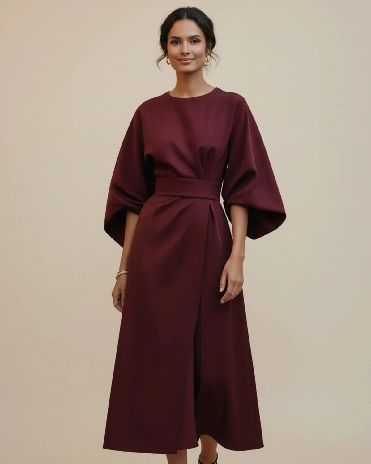 Willa Women's Wrap Midi Dress | Balloon Sleeves, Tie Belt 6