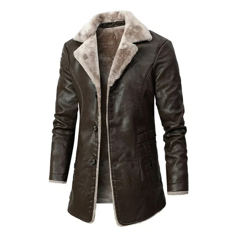 Willem Men's Winter Coat | PU Leather, Elegant Cut with Generous Insulation