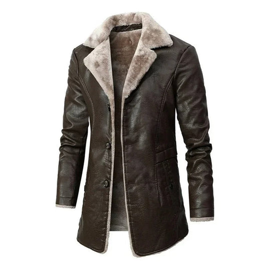 Willem Men's Winter Coat | PU Leather, Elegant Cut with Generous Insulation