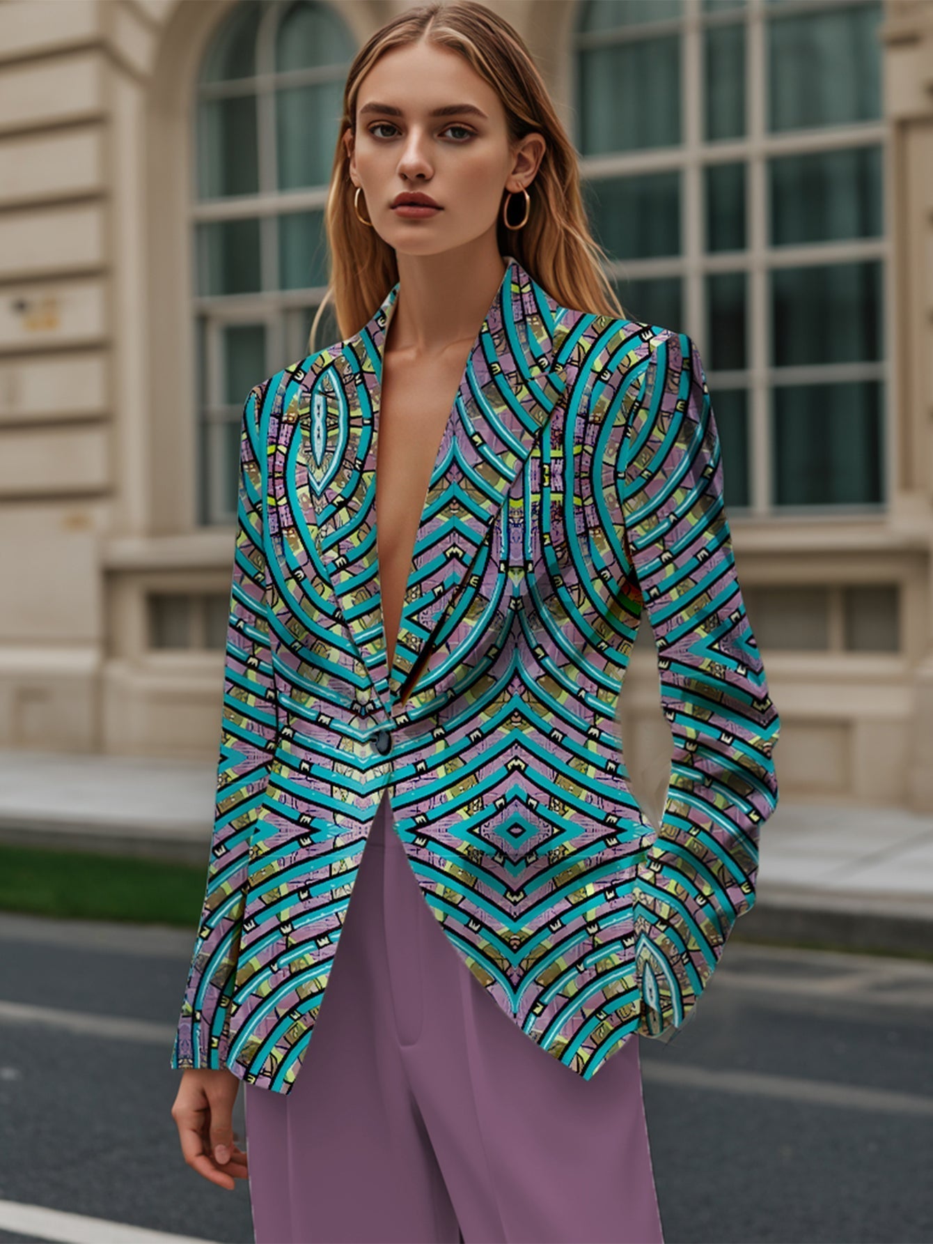 Willem Stylish Office Suit | 100% Polyester, Abstract Blue Pattern