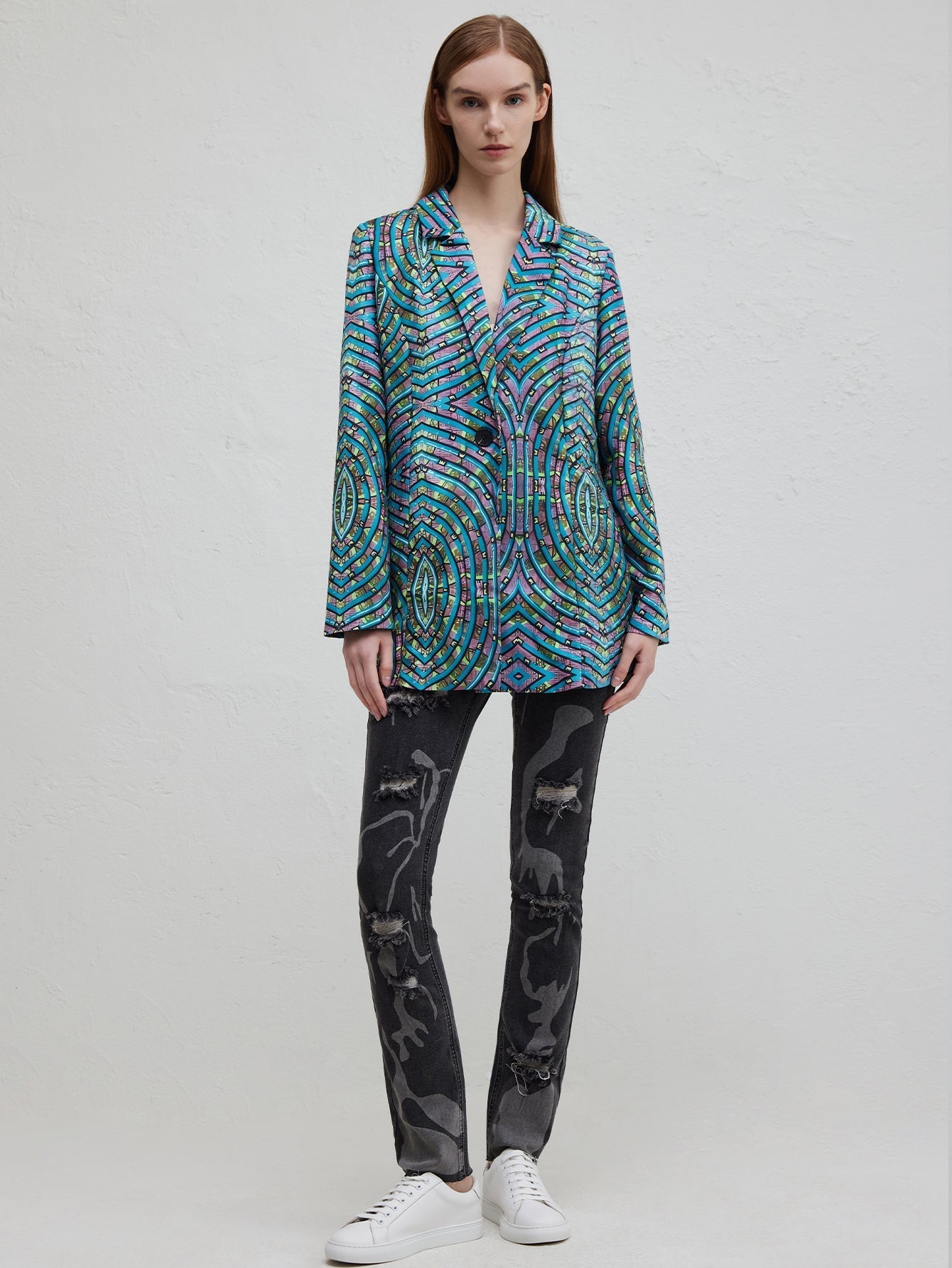 Willem Stylish Office Suit | 100% Polyester, Abstract Blue Pattern