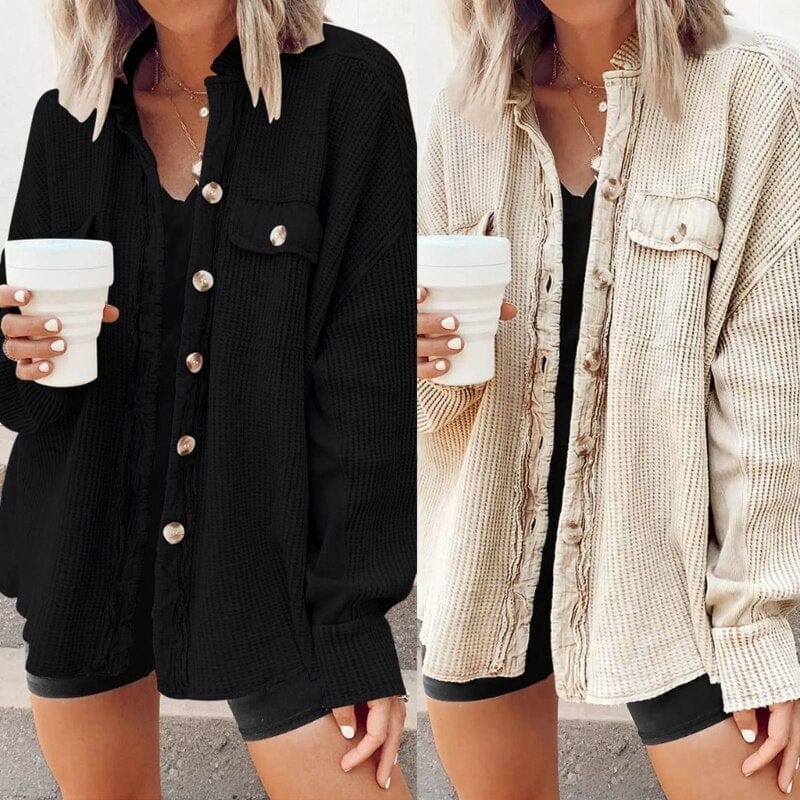 Trendy women's button coat made of corduroy | Elegant coat for casual and business looks