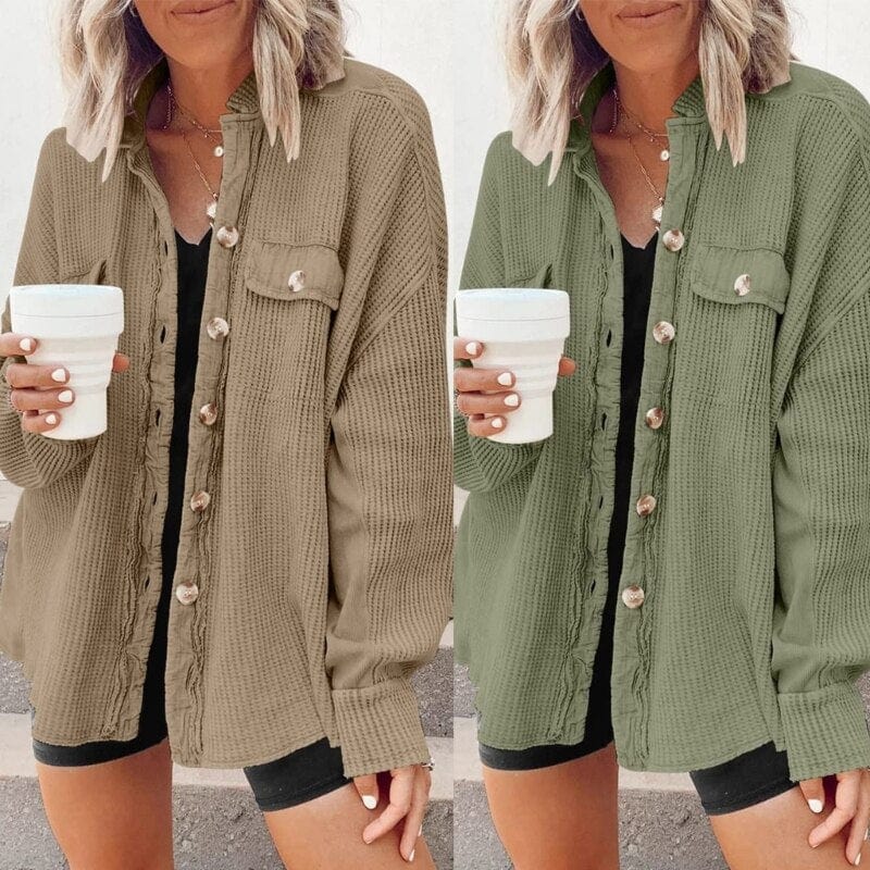 Trendy women's button coat made of corduroy | Elegant coat for casual and business looks