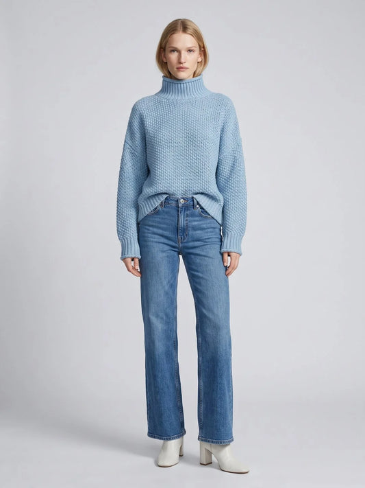 Wynn Women's Oversized Sweater | Waffle Knit Turtleneck Ribbed Trims 0
