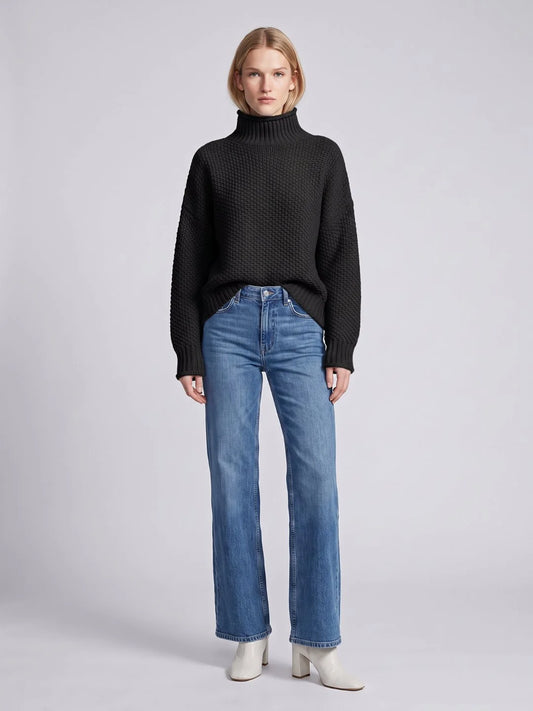 Wynn Women's Oversized Sweater | Waffle Knit Turtleneck Ribbed Trims 1