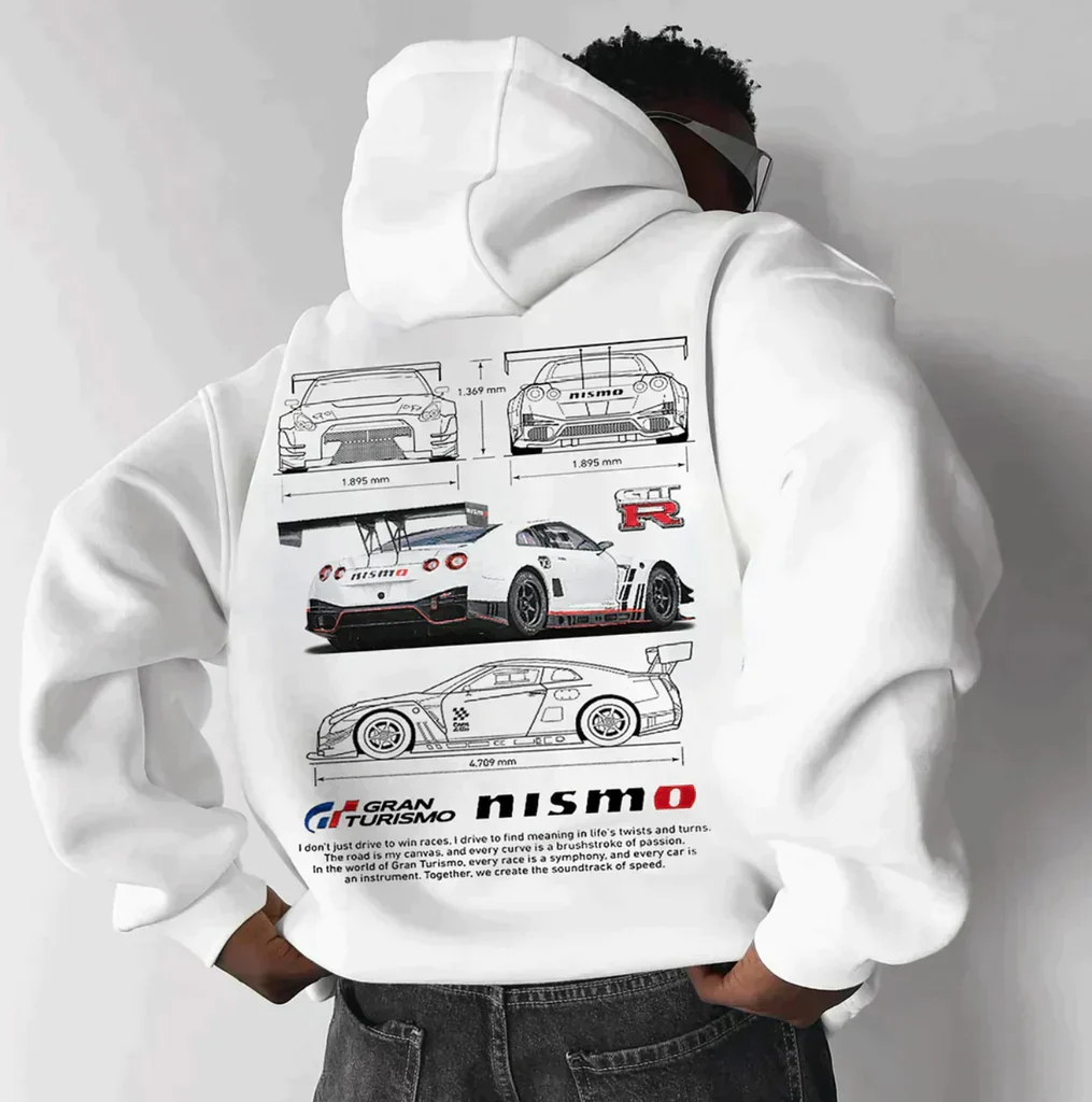 Hoodie with sports car print – Rug design with typography and sleeve print