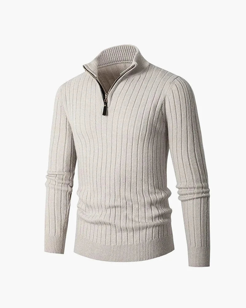 Zane Men's Half-Zip Sweater | Wide Rib Knit, Stand Collar 0