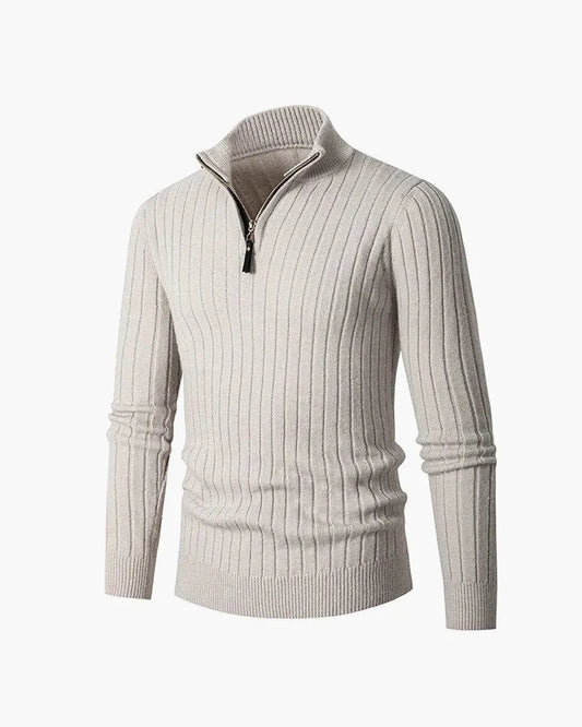 Zane Men's Half-Zip Sweater | Wide Rib Knit, Stand Collar 0